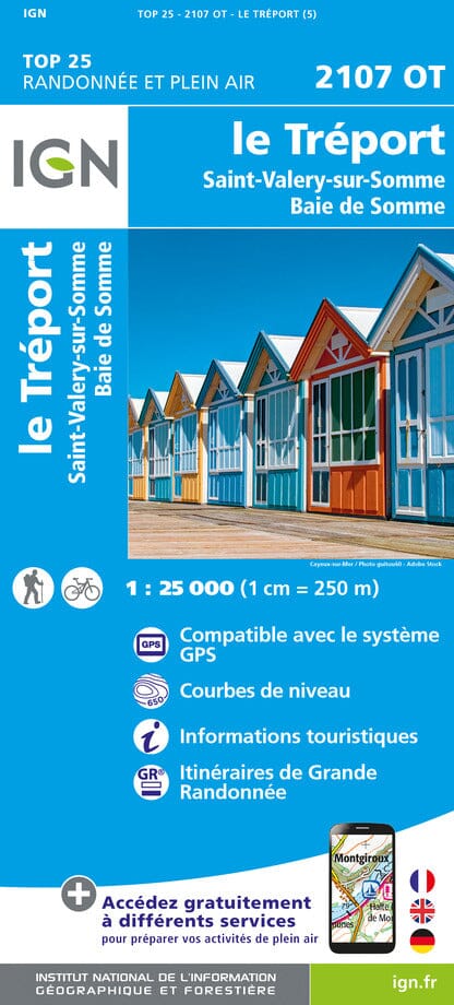 Carte TOP 25 n° 2107 OT - Le Tréport, Saint-Valery-sur-Somme, Baie de Somme | IGN carte pliée IGN 