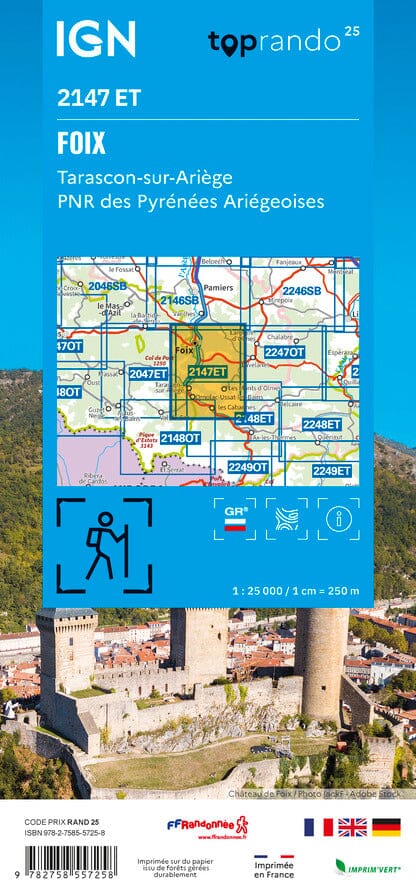 Carte de randonnée IGN TOP 25 n° 2147 ET - Foix, Tarascon sur Ariège, PNR des Pyrénées Ariégeoises carte de randonnée IGN