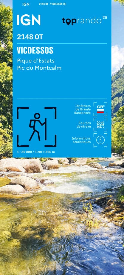 Carte de randonnée IGN TOP 25 n° 2148 OT - Vicdessos, Pique d'Estats & Pic du Montcalm, Parc national des Pyrénées carte de randonnée IGN