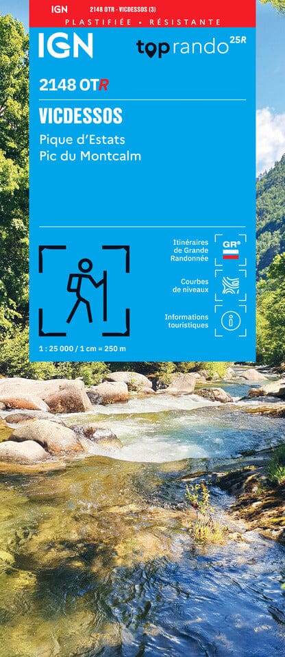 Carte de randonnée IGN TOP 25 n° 2148 OTR (résistante) - Vicdessos, Pique d'Estats & Pic du Montcalm (Pyrénées) carte de randonnée IGN