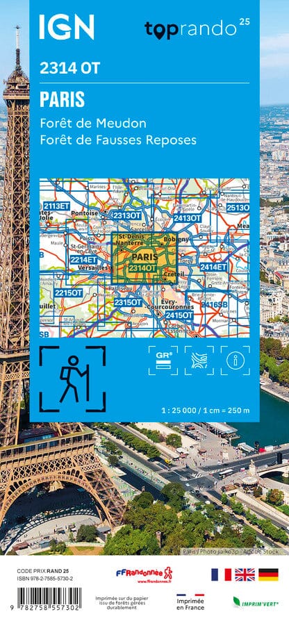 Carte TOP 25 n° 2314 OT - Paris, Forêts de Meudon et Fausses Reposes | IGN carte pliée IGN 