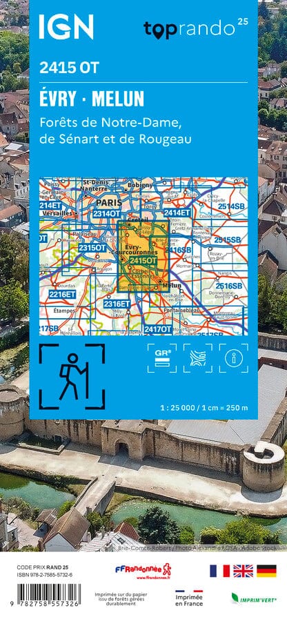 Carte TOP 25 n° 2415 OT - Evry, Melun, Forêt de Sénart | IGN carte de randonnée IGN