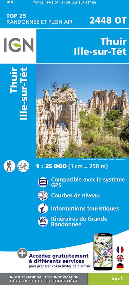 Carte TOP 25 n° 2448 OT - Thuir & Ille-sur-Têt (Pyrénées-Orientales) | IGN carte de randonnée IGN