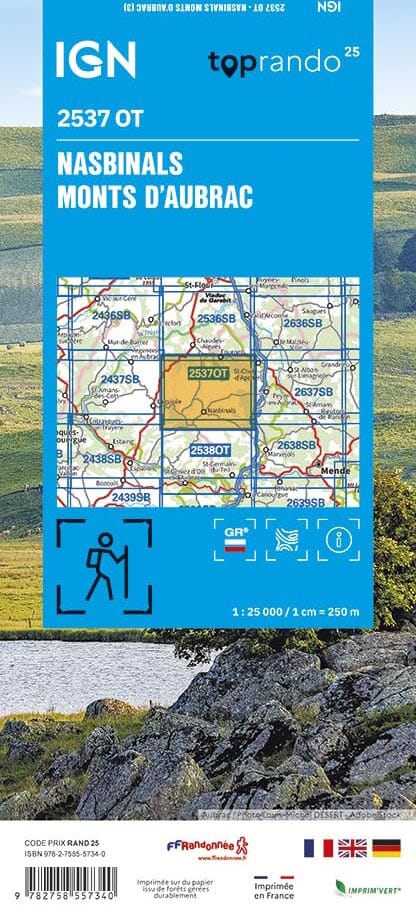 Carte TOP 25 n° 2537 OT - Nasbinals, Monts d'Aubrac | IGN carte de randonnée IGN 