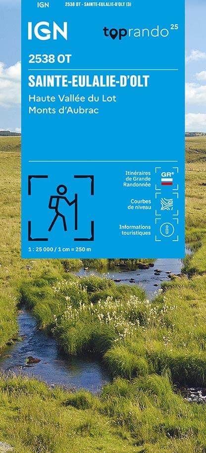 Carte TOP 25 n° 2538 OT - Sainte-Eulalie-d'Olt, Haute Vallée du Lot, Monts d'Aubrac | IGN carte de randonnée IGN 