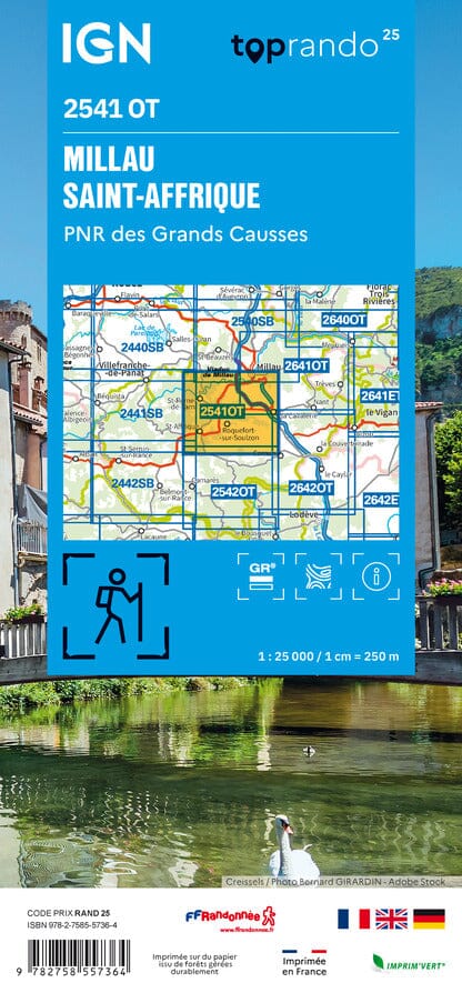 Carte TOP 25 n° 2541 OT - Millau, Saint Affrique & PNR des Grands Causses | IGN carte de randonnée IGN