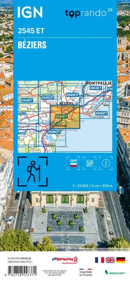 Carte TOP 25 n° 2545 ET - Béziers | IGN carte de randonnée IGN 