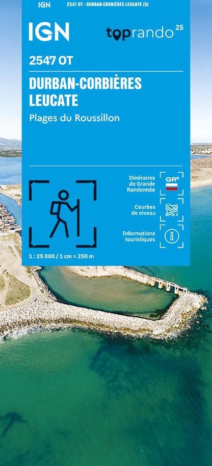 Carte TOP 25 n° 2547 OT - Durban-Corbières, Leucate, Plages du Roussillon | IGN carte de randonnée IGN 