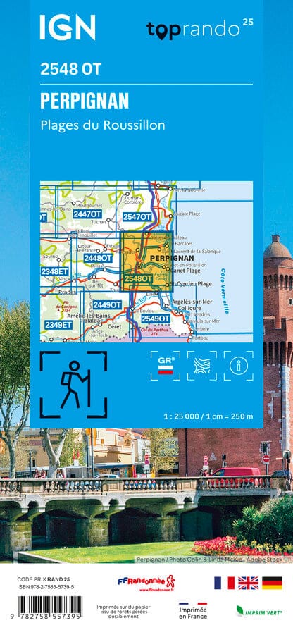 Carte TOP 25 n° 2548 OT - Perpignan, Plages du Roussillon | IGN carte de randonnée IGN 
