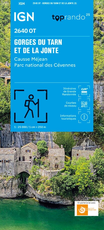 Carte TOP 25 n° 2640 OT - Gorges du Tarn et de la Jonte, Causse Méjan (PN des Cévennes) | IGN carte de randonnée IGN