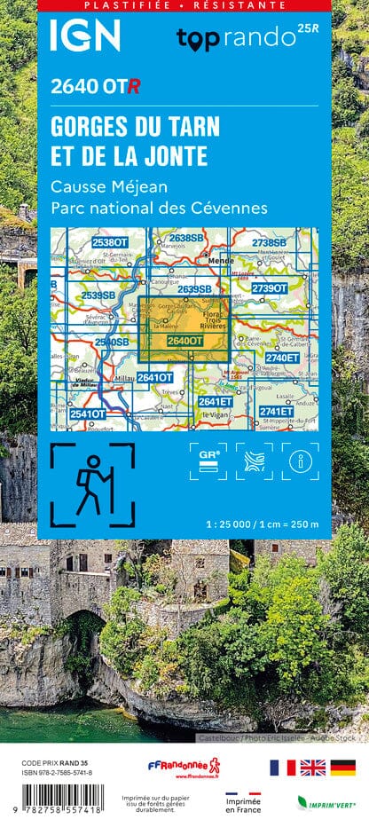 Carte TOP 25 n° 2640 OTR (résistante) - Gorges du Tarn et de la Jonte, Causse Méjan (PN des Cévennes) | IGN carte de randonnée IGN
