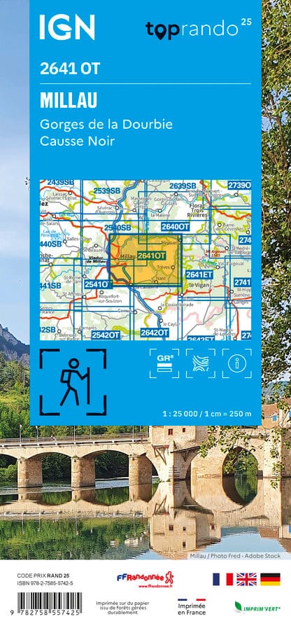 Carte TOP 25 n° 2641 OT - Millau, Gorges de la Dourbie, Causse Noir | IGN carte de randonnée IGN