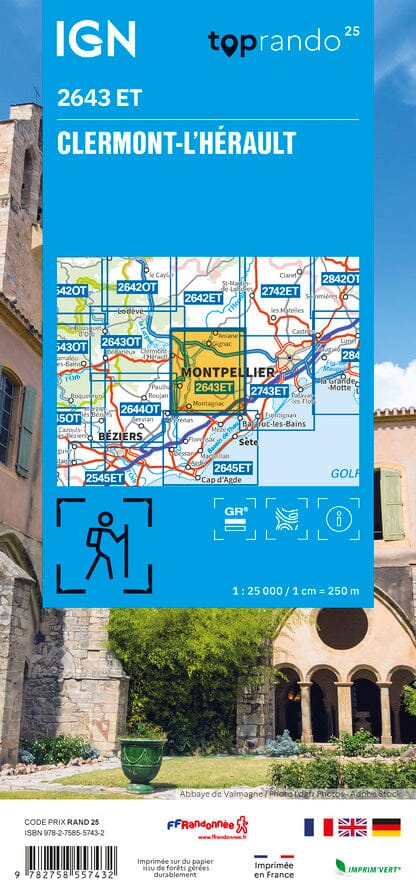 Carte TOP 25 n° 2643 ET - Clermont-L'Hérault | IGN carte de randonnée IGN