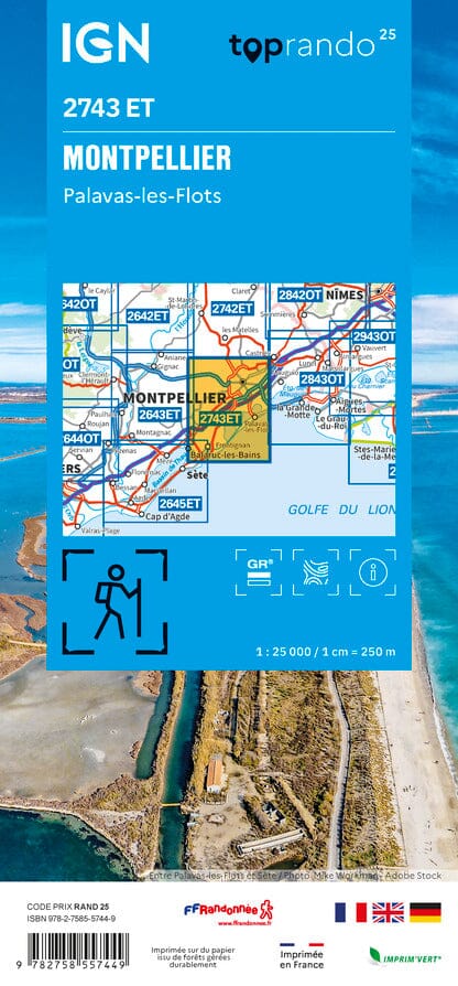 Carte TOP 25 n° 2743 ET - Montpellier, Palavas-les-Flots | IGN carte de randonnée IGN