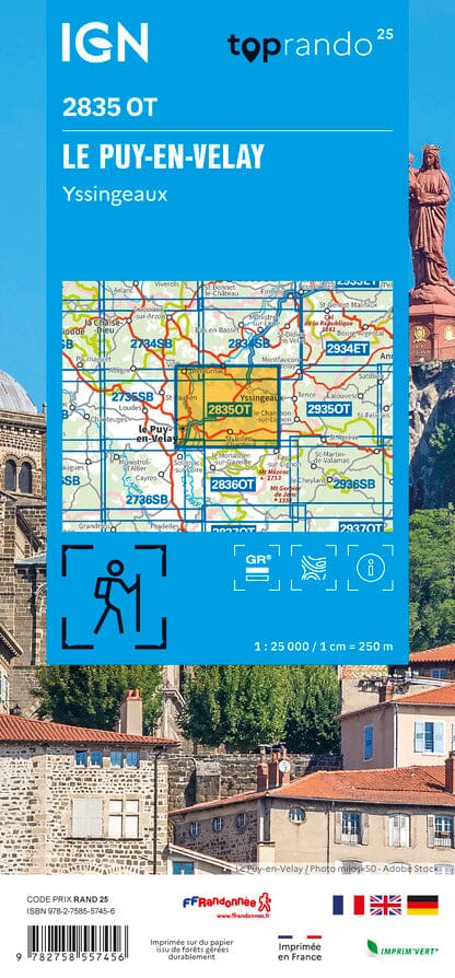 Carte TOP 25 n° 2835 OT - Le Puy-en-Velay, Yssingeaux | IGN carte de randonnée IGN