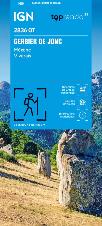 Carte TOP 25 n° 2836 OT - Gerbier de Jonc, Mézenc, Vivarais | IGN carte de randonnée IGN