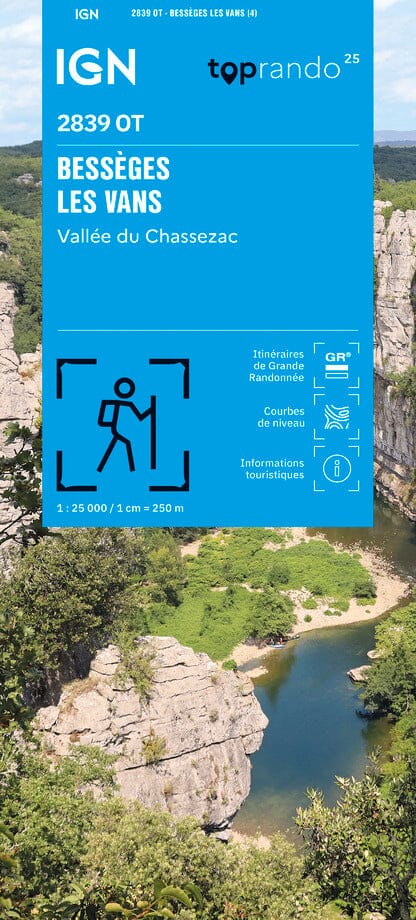 Carte TOP 25 n° 2839 OT - Bessèges, Les Vans, Vallée du Chassezac | IGN carte de randonnée IGN