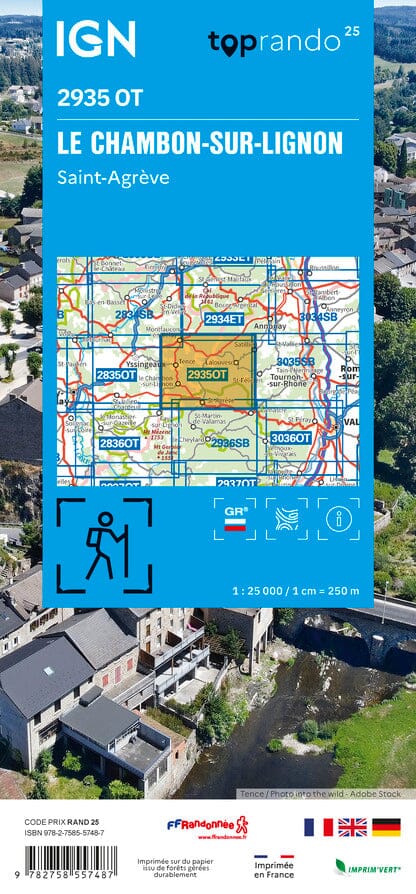 Carte TOP 25 n° 2935 OT - Le Chambon-sur-Lignon, Saint-Agrève | IGN carte de randonnée IGN 