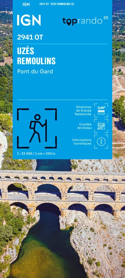 Carte TOP 25 n° 2941 OT - Uzès, Remoulins, Pont du Gard | IGN carte de randonnée IGN