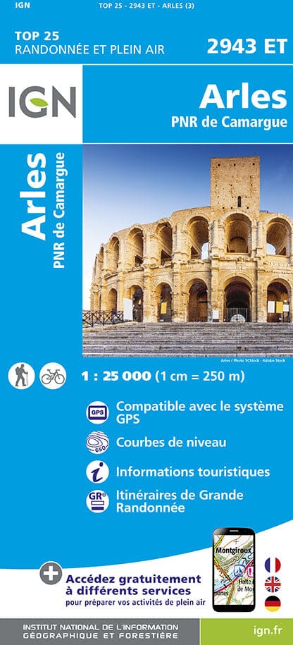 Carte TOP 25 n° 2943 ET - Arles & PNR de Camargue | IGN carte de randonnée IGN