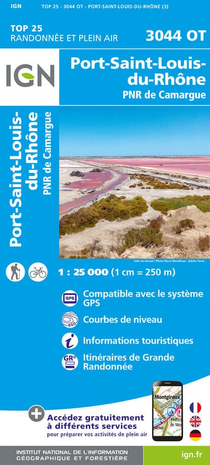 Carte TOP 25 n° 3044 OT - Port-Saint-Louis-du-Rhône, PNR de Camargue | IGN carte de randonnée IGN