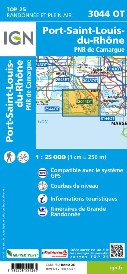 Carte TOP 25 n° 3044 OT - Port-Saint-Louis-du-Rhône, PNR de Camargue | IGN carte de randonnée IGN