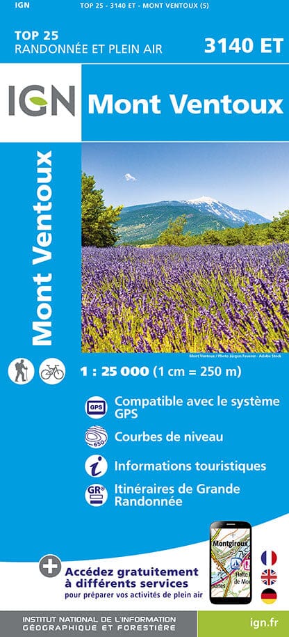 Carte TOP 25 n° 3140 ET - Mont Ventoux (Provence) | IGN carte de randonnée IGN