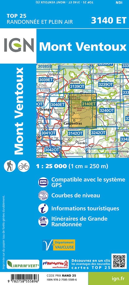 Carte TOP 25 n° 3140 ET - Mont Ventoux (Provence) | IGN carte de randonnée IGN