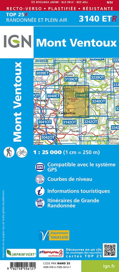 Carte TOP 25 n° 3140 ETR (résistante) - Mont Ventoux (Provence) | IGN carte de randonnée IGN
