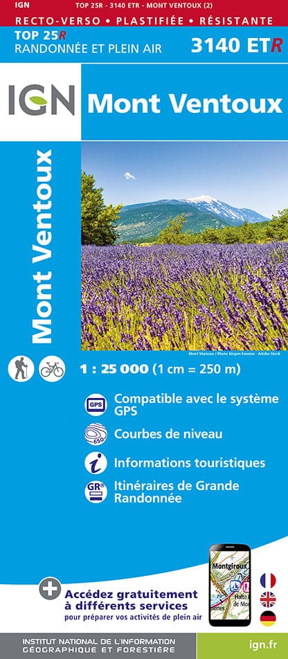 Carte TOP 25 n° 3140 ETR (résistante) - Mont Ventoux (Provence) | IGN carte de randonnée IGN