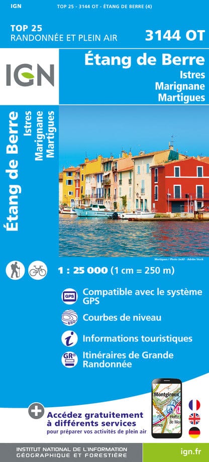Carte TOP 25 n° 3144 OT - Étang de Berre, Istres, Marignane, Martigues | IGN carte pliée IGN 