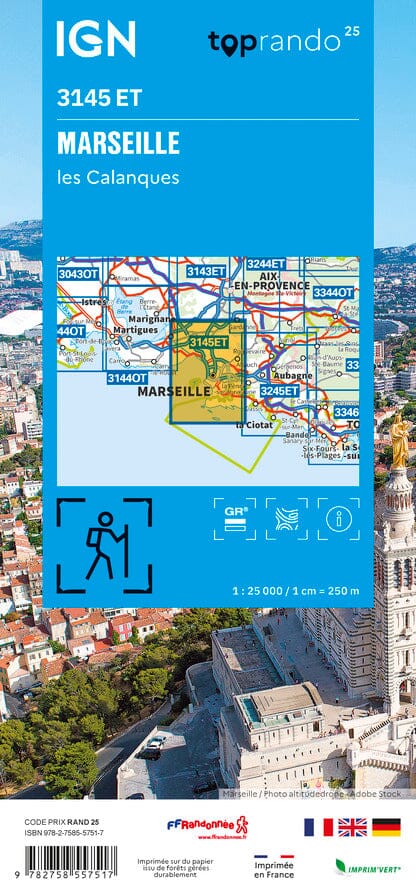 Carte TOP 25 n° 3145 ET - Marseille & les calanques | IGN carte de randonnée IGN