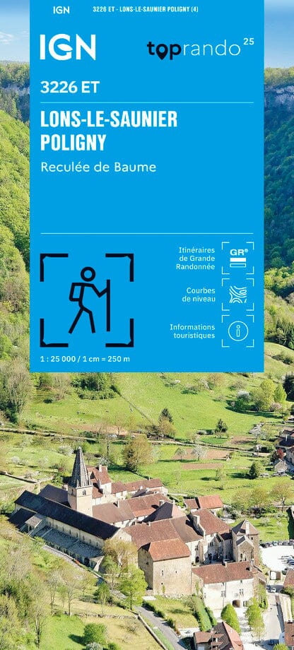 Carte TOP 25 n° 3226 ET - Lons-le-Saunier, Poligny, Reculée de Baume | IGN carte pliée IGN 
