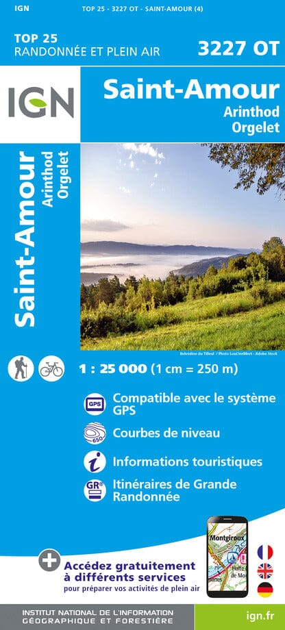 Carte TOP 25 n° 3227 OT - St-Amour, Arinthod, Orgelet | IGN carte de randonnée IGN