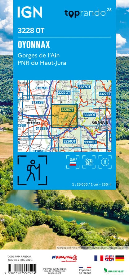 Carte de randonnée IGN TOP 25 n° 3228 OT - Oyonnax, Gorges de l'Ain, PNR du Haut-Jura carte de randonnée IGN