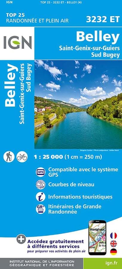 Carte TOP 25 n° 3232 ET - Belley, Saint-Genix-sur-Guiers & Sud Bugey | IGN carte de randonnée IGN