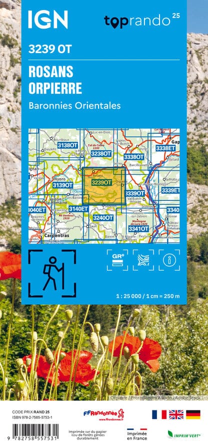 Carte TOP 25 n° 3239 OT - Rosans, Orpierre, Baronnies Orientales | IGN carte de randonnée IGN