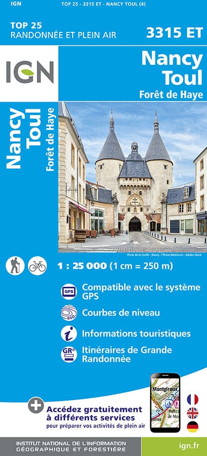 Carte TOP 25 n° 3315 ET - Nancy, Toul & Forêt de Haye | IGN carte pliée IGN 
