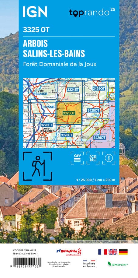 Carte TOP 25 n° 3325 OT - Arbois, Salins-les-Bains, Forêt Domaniale de la Joux | IGN carte de randonnée IGN