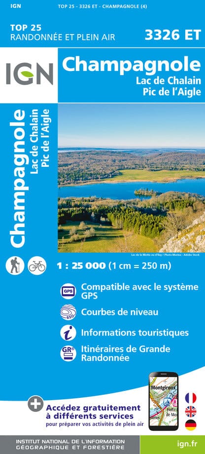 Carte TOP 25 n° 3326 ET - Champagnole, lac de Chalain & Pic de l'Aigle (Alpes) | IGN carte de randonnée IGN