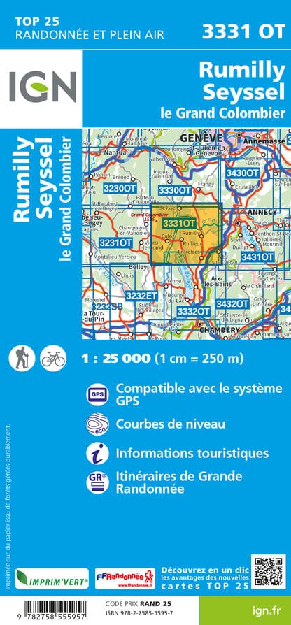 Carte TOP 25 n° 3331 OT - Rumilly, Seyssel (Alpes) | IGN carte de randonnée IGN
