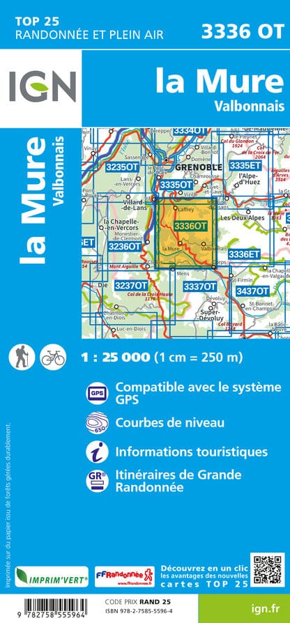 Carte TOP 25 n° 3336 OT - La Mure & Valbonnais (Alpes) | IGN carte de randonnée IGN