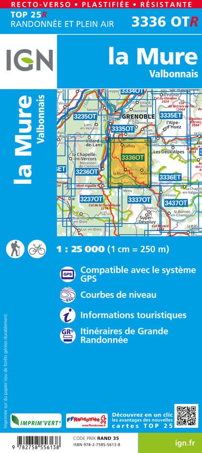 Carte TOP 25 n° 3336 OTR (résistante) - La Mure & Valbonnais (Alpes) | IGN carte de randonnée IGN