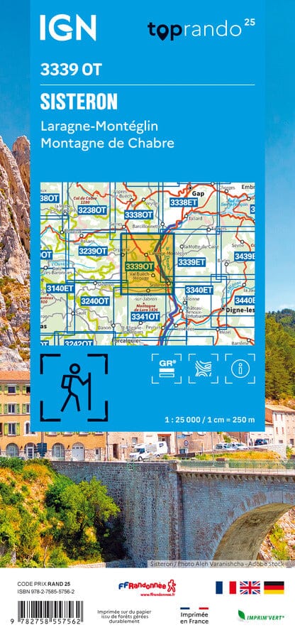 Carte TOP 25 n° 3339 OT - Sisteron, Laragne-Montéglin & Montagne de Chabre | IGN carte de randonnée IGN