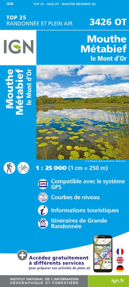Carte TOP 25 n° 3426 OT - Mouthe, Métabief, Le Mont d'Or | IGN carte de randonnée IGN