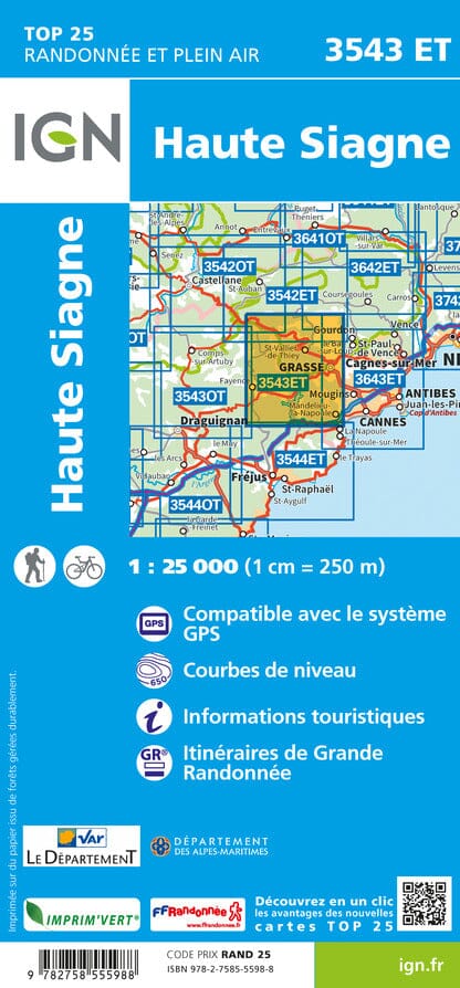 Carte TOP 25 n° 3543 ET - Haute Siagne | IGN carte de randonnée IGN
