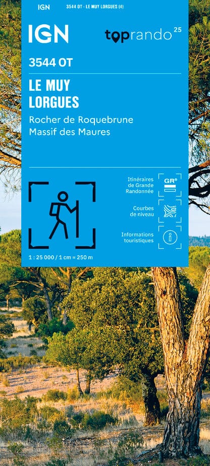 Carte TOP 25 n° 3544 OT - Muy, Lorgues, Montagne de Roquebrune & Massif des Maures | IGN carte de randonnée IGN