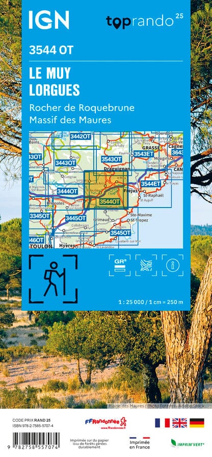 Carte TOP 25 n° 3544 OT - Muy, Lorgues, Montagne de Roquebrune & Massif des Maures | IGN carte de randonnée IGN