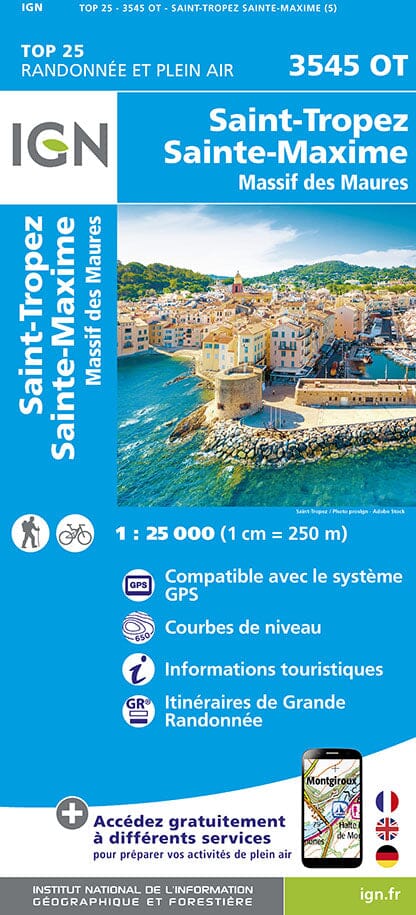 Carte TOP 25 n° 3545 OT - Saint-Tropez, Sainte-Maxime & Massif des Maures | IGN carte de randonnée IGN