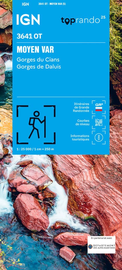 Carte de randonnée IGN TOP 25 n° 3641 OT - Moyen Var, Gorges du Cians, Gorges de Daluis carte de randonnée IGN